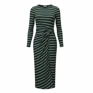 Scotch Soda LS knit Green White Striped Long Sleeve Twist Front Midi Dress 90s M